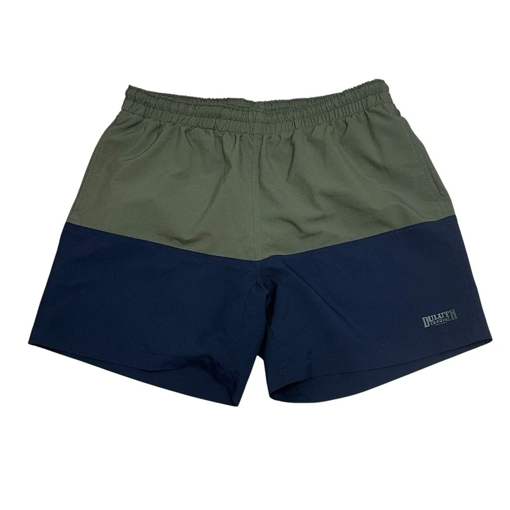 Duluth Trading Co Swim Trunks Mens Size Large Colorblock Pockets Mesh Lined